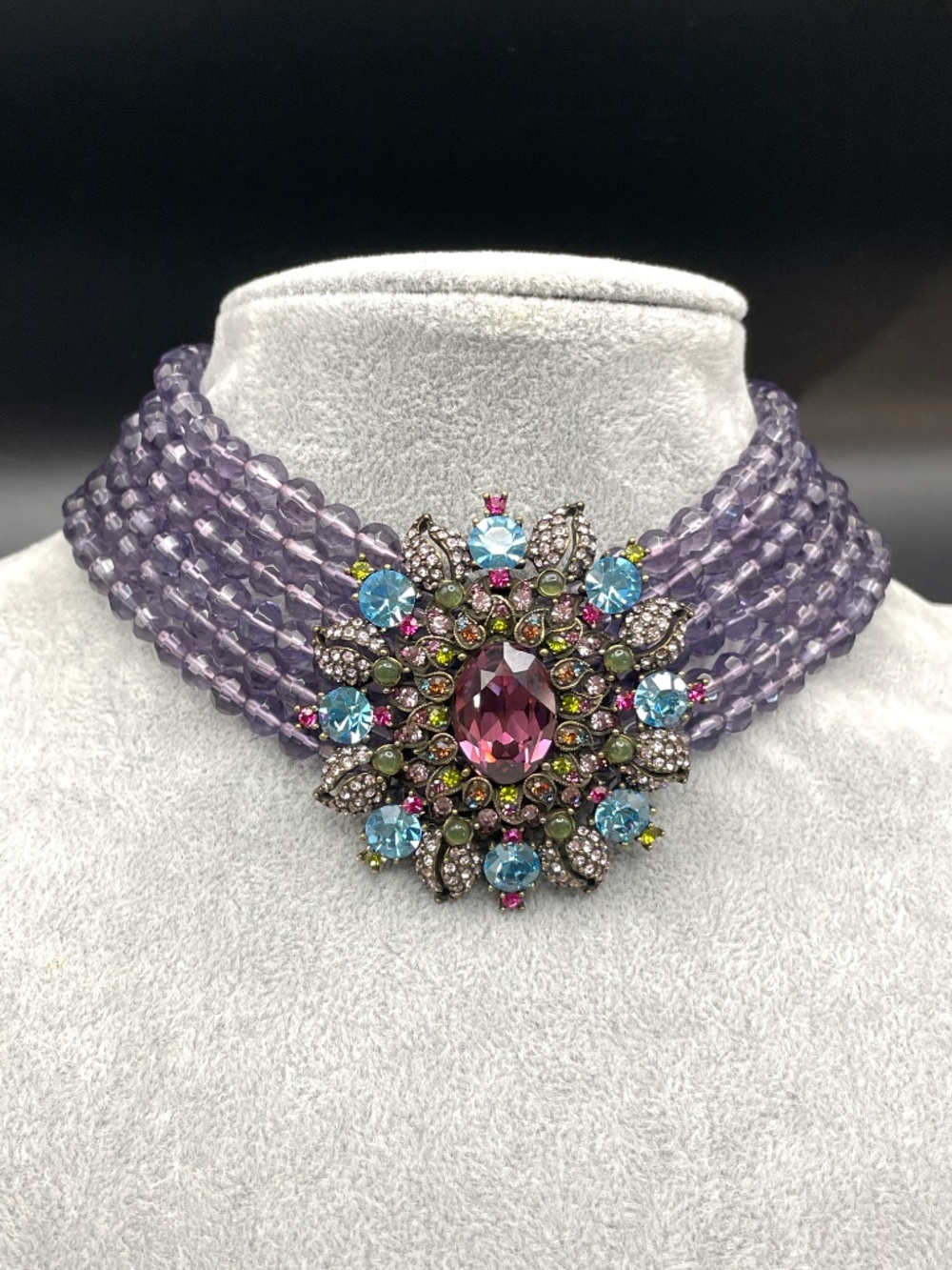 Heidi Daus Authentic Six Strand Purple Beaded Choker Necklace